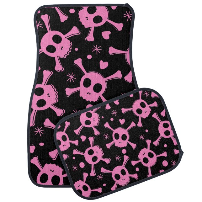 Pirate Skull: Girlish Hearts Pattern Car Floor Mat (Set)