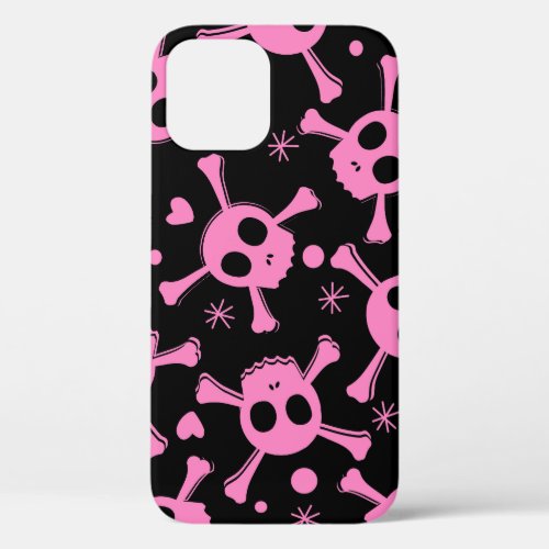 Pirate Skull Girlish Hearts Pattern iPhone 12 Case