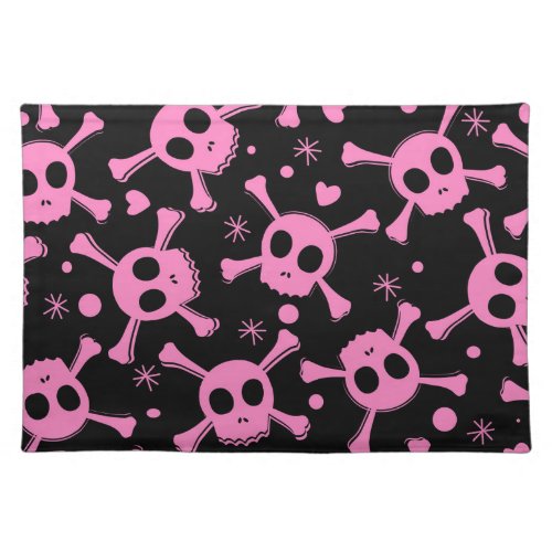 Pirate Skull Girlish Hearts Pattern Cloth Placemat