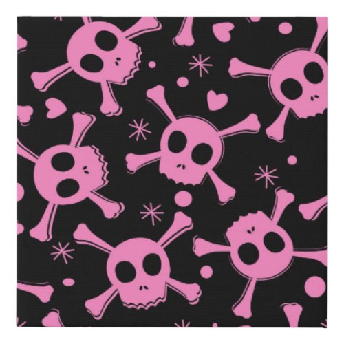Pirate Skull Girlish Hearts Pattern Faux Canvas Print