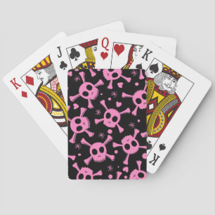 Pirate Skull: Girlish Hearts Pattern Poker Cards