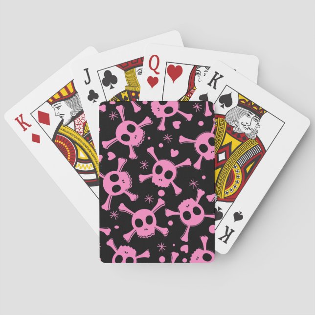 Pirate Skull: Girlish Hearts Pattern Poker Cards (Back)