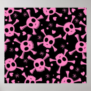 Pirate Skull: Girlish Hearts Pattern Poster