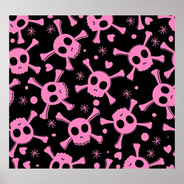Pirate Skull: Girlish Hearts Pattern Poster (Front)