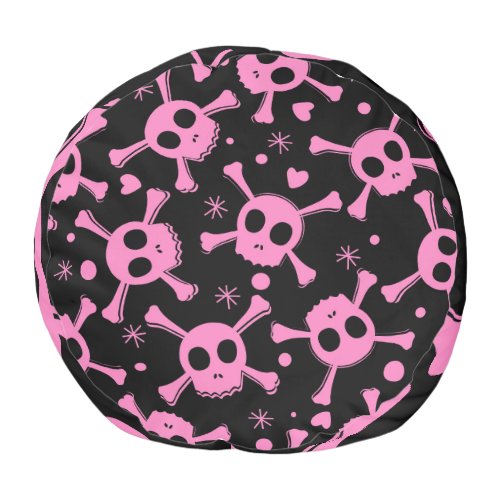 Pirate Skull Girlish Hearts Pattern Pouf