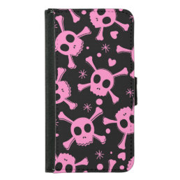 Pirate Skull: Girlish Hearts Pattern Samsung Galaxy S5 Wallet Case