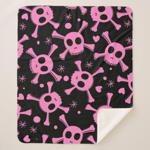 Pirate Skull Girlish Hearts Pattern Sherpa Blanket