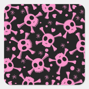 Pirate Skull: Girlish Hearts Pattern Square Sticker