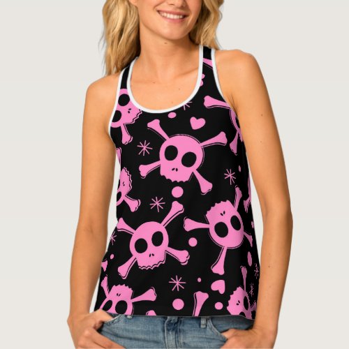 Pirate Skull Girlish Hearts Pattern Tank Top