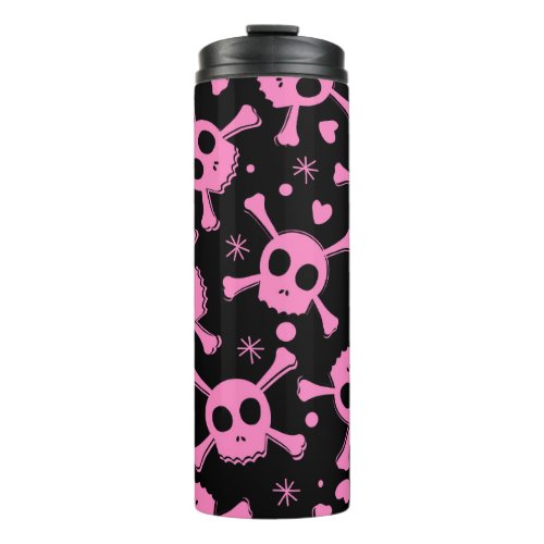 Pirate Skull Girlish Hearts Pattern Thermal Tumbler