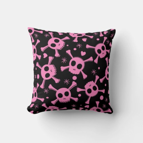 Pirate Skull Girlish Hearts Pattern Throw Pillow