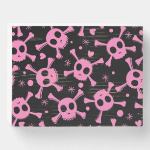 Pirate Skull: Girlish Hearts Pattern Wooden Box Sign