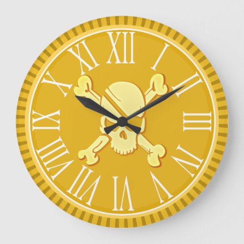 Pirate Skull Gold Coin Treasure Dubloon Large Clock