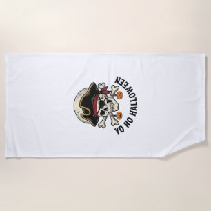 Pirate Skull Halloween Vintage Engraving White Shi Beach Towel