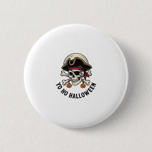 Pirate Skull Halloween Vintage Engraving White Shi Button