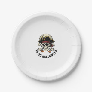 Pirate Skull Halloween Vintage Engraving White Shi Paper Plates