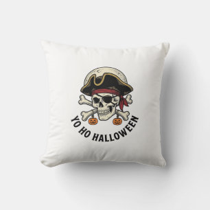 Pirate Skull Halloween Vintage Engraving White Shi Throw Pillow