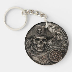 Pirate Skull Hobo Nickel Coin Keychain