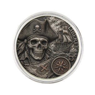 Pirate Skull Hobo Nickel Coin Lapel Pin