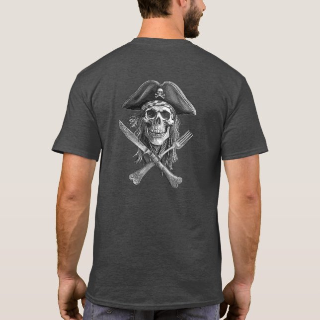 Pirate Skull in Black and White for Buffaneers T-Shirt (Back)
