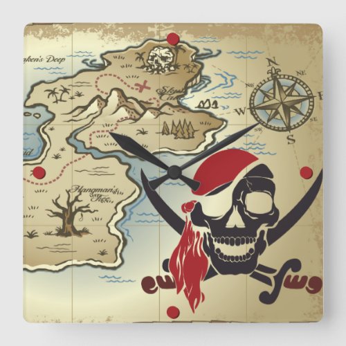 Pirate Skull Island Location Wall Clock