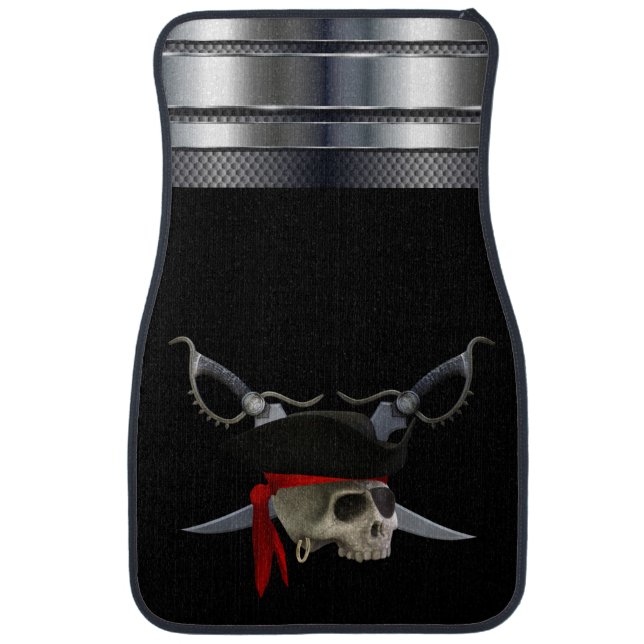 Pirate Skull Jolly Roger Swords Metal Car Floor Mat (Front)
