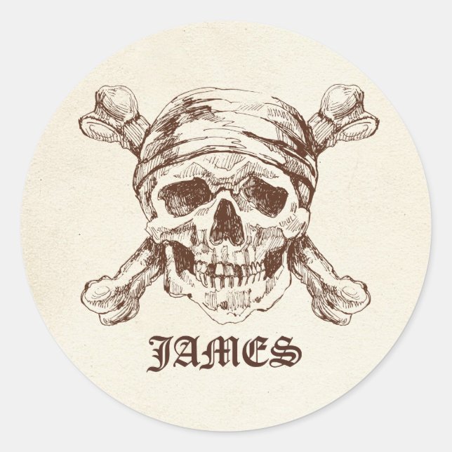 Pirate Skull n Cross Bones Custom Name Stickers (Front)