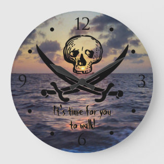 Pirate Skull Ocean Sunrise Custom Large Clock