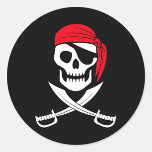 Pirate Skull Red Bandana Sword Costume Gift Classic Round Sticker