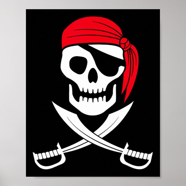 Pirate Skull Red Bandana Sword Costume Gift  Poster (Front)
