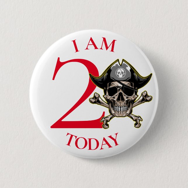 Pirate Skull Red Cross Bones 2nd Birthday Button (Front)