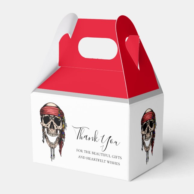 Pirate Skull Red Jolly Roger Favor Box (Front Side)