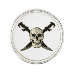 Pirate (Skull) - Round Lapel Pin, Silver Plated Lapel Pin