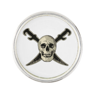 Pirate (Skull) - Round Lapel Pin, Silver Plated Lapel Pin