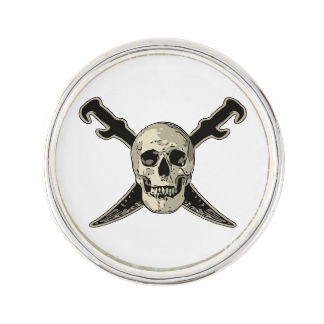 Pirate (Skull) - Round Lapel Pin, Silver Plated Pin (Front)