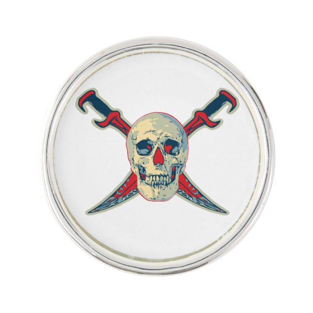 Pirate (Skull) - Round Lapel Pin, Silver Plated Pin (Front)