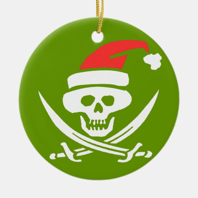 Pirate Skull Santa Jolly Roger Ceramic Ornament (Front)
