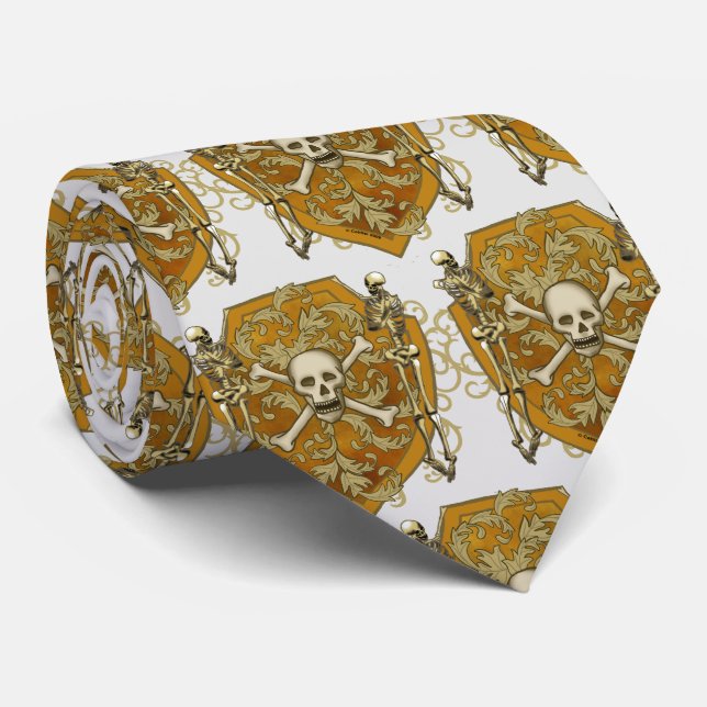 Pirate Skull Shield Family Crest surname Neck Tie (Rolled)