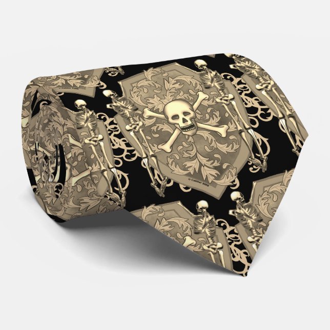 Pirate Skull Shield Tie (Rolled)