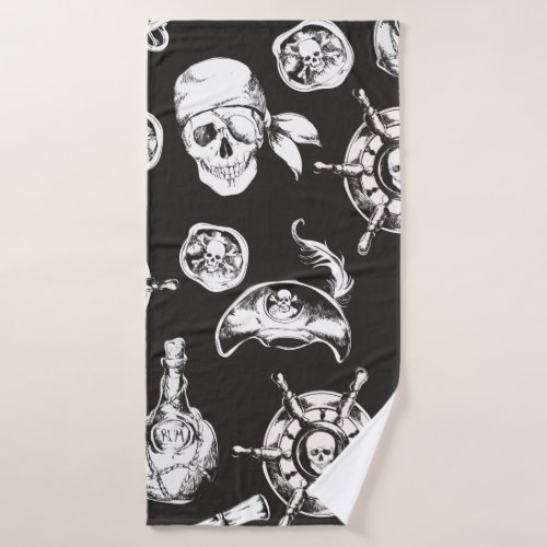 Pirate Skull Ship Wheel Bath Towel