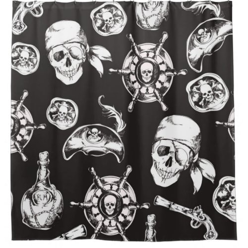 Pirate Skull Ship Wheel Shower Curtain