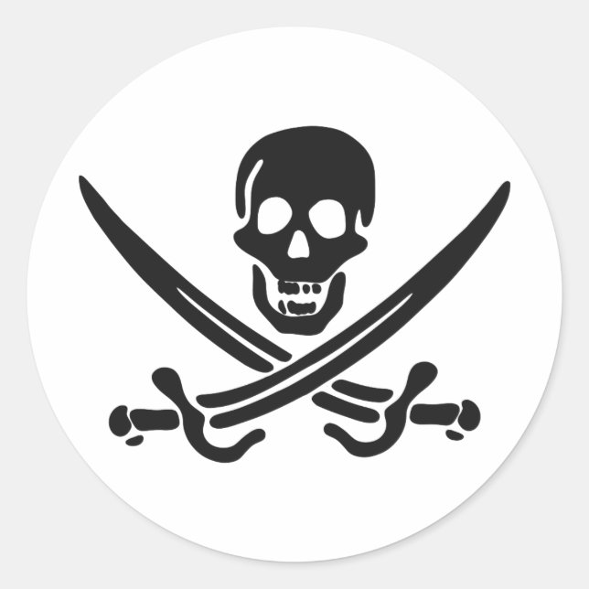 Pirate skull  silhouette - Choose background color Classic Round Sticker (Front)