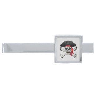 Pirate Skull Silver Finish Tie Bar