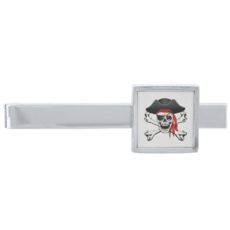 Pirate Skull Silver Finish Tie Bar