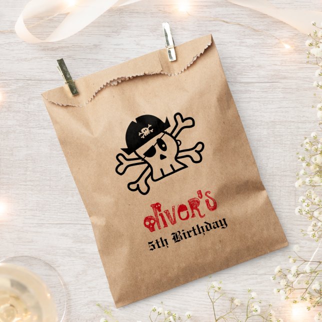 Pirate Skull Skeleton Boy Birthday Party Favor Bag (Clipped)