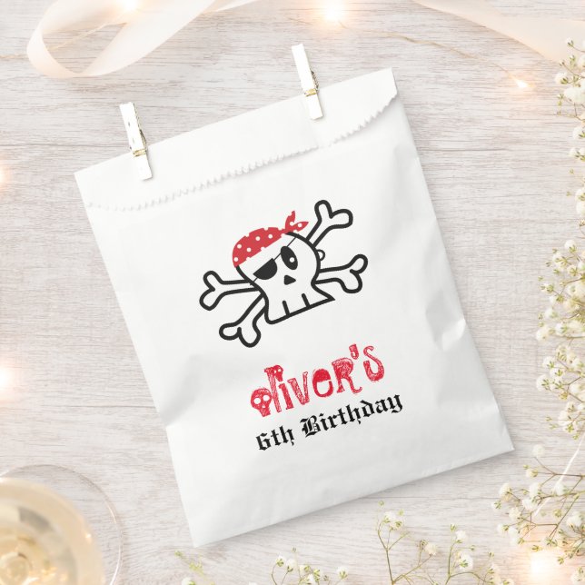Pirate Skull Skeleton Boy Birthday Party Favor Bag (Clipped)