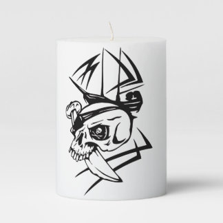 Pirate Skull Skeleton Sword Ship Tattoo Style Pillar Candle