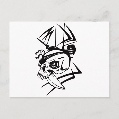 Pirate Skull Skeleton Sword Ship Tattoo Style Postcard
