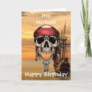Pirate Skull Sunset Ship  Card