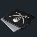 Pirate Skull & Sword Crossbones Laptop Sleeve<br><div class="desc">* Be ye ready fer 'Talk Like A Pirate" Day, ye scallywag. * Three size options. * Change the black background color to a color of your choice. * Choose font style, color, size and placement of text to personalize. * Click the CUSTOMIZE button to get started. * Currently, this...</div>